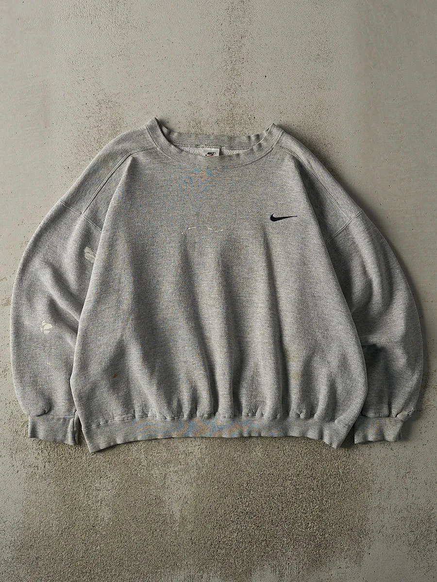 Vintage 90s Grey Nike Swoosh Embroidered Boxy Crewneck (XL) sold by Rebalance Vintage