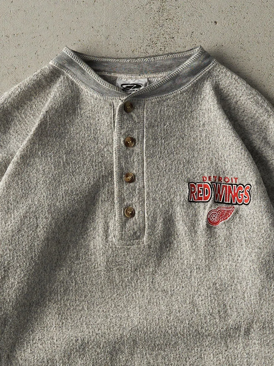 Vintage 90s Heather Grey Detroit Red Wings Embroidered Quarter Button Long Sleeve (L) sold by Rebalance Vintage product image thumbnail 2
