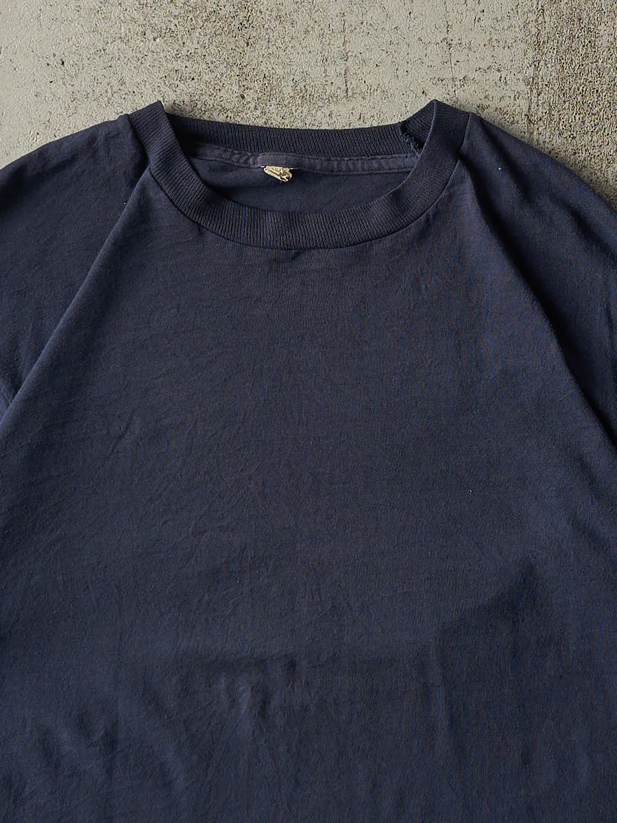 Vintage 80s Navy Blue Blank Single Stitch Tee (S/M) sold by Rebalance Vintage product image thumbnail 2