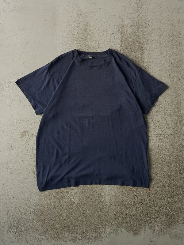 Vintage 80s Navy Blue Blank Single Stitch Tee (S/M) sold by Rebalance Vintage