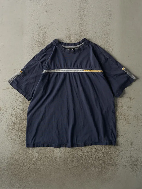 Vintage Y2K Navy Blue Striped Tee (L) sold by Rebalance Vintage