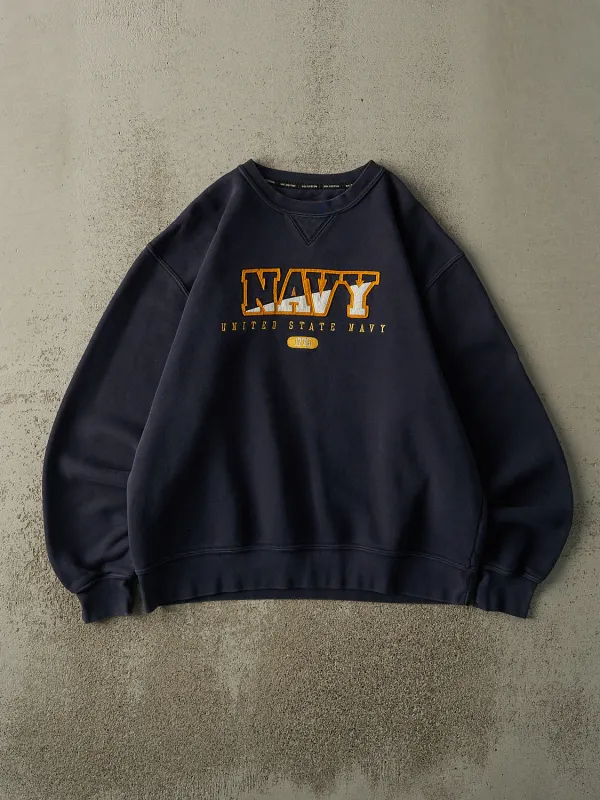 Vintage Y2K Navy Blue US Navy Embroidered Crewneck (L) sold by Rebalance Vintage