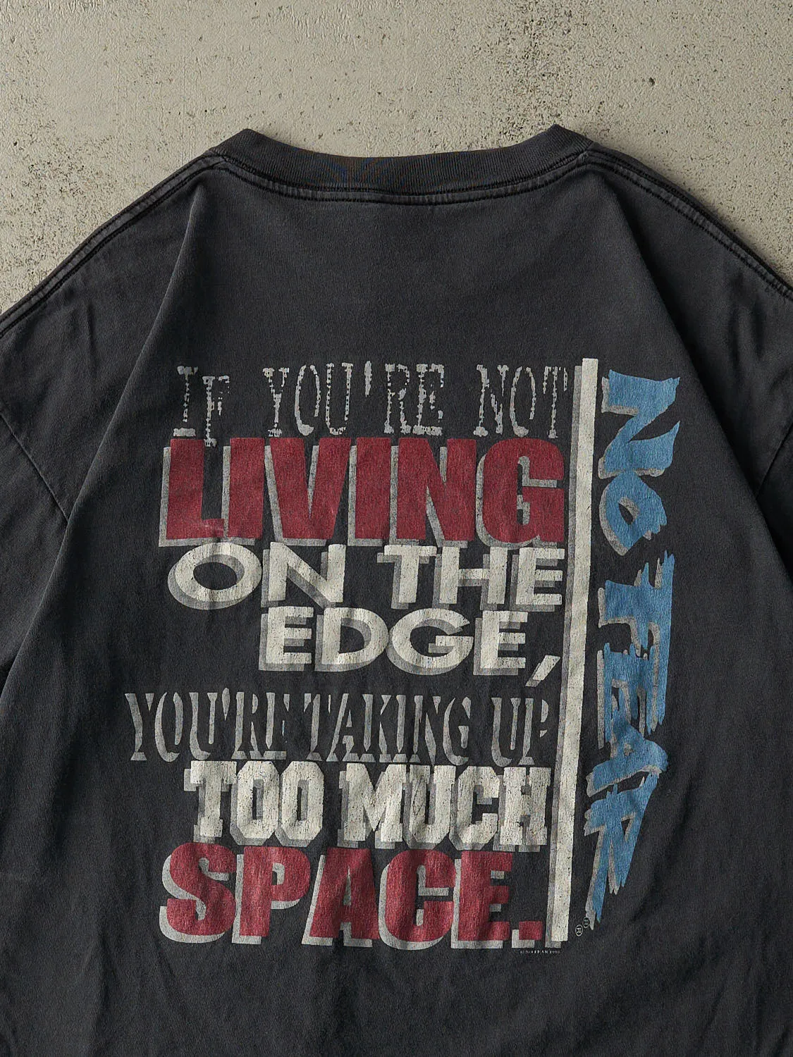 Vintage 95' Faded Black No Fear "Living on the Edge" Single Stitch Tee (L/XL) sold by Rebalance Vintage product image thumbnail 4
