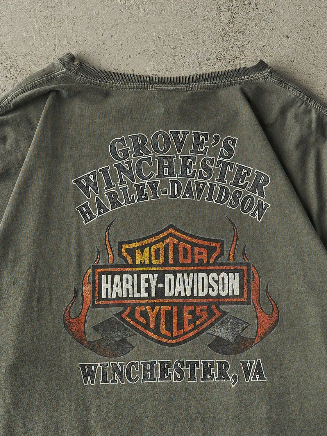 Vintage 09' Washed Green Winchester, VA Harley Davidson Tee (XL/XXL) sold by Rebalance Vintage product image thumbnail 4