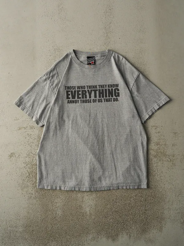 Vintage 04' Grey "Know Everything" Slogan Tee (L/XL) sold by Rebalance Vintage