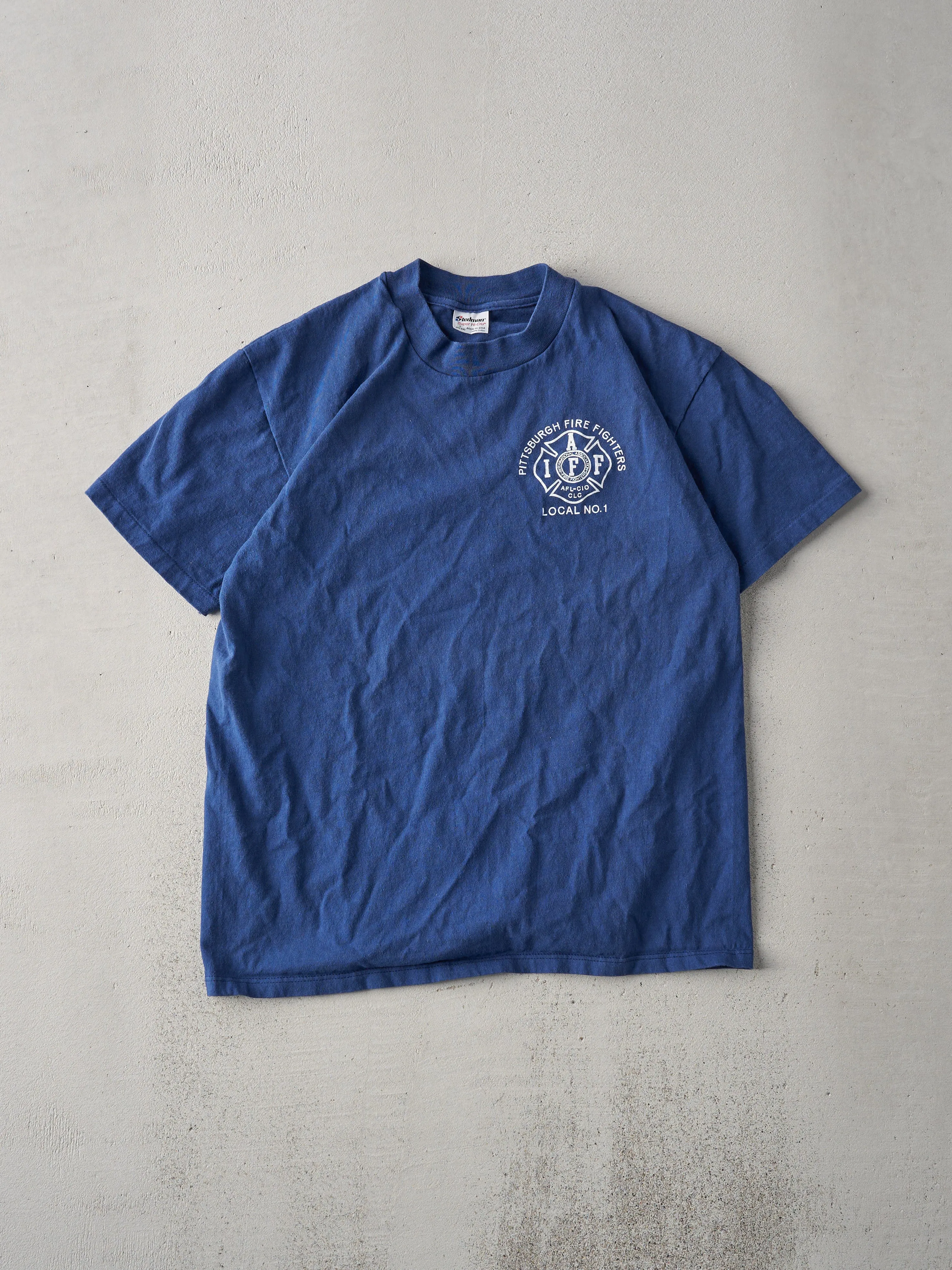 Vintage 90s Navy Pittsburgh Fire Dept Tee (M) sold by Rebalance Vintage