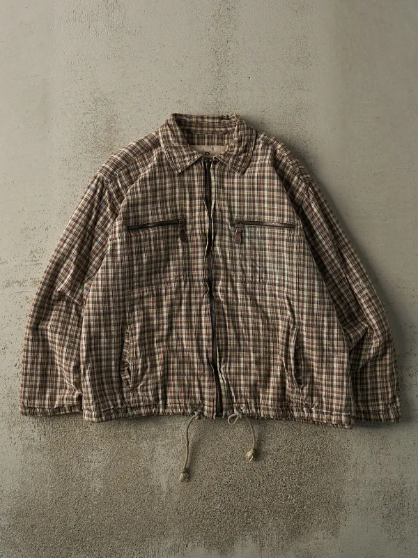 Vintage 90s Brown Plaid Zip Up Work Jacket (L) sold by Rebalance Vintage