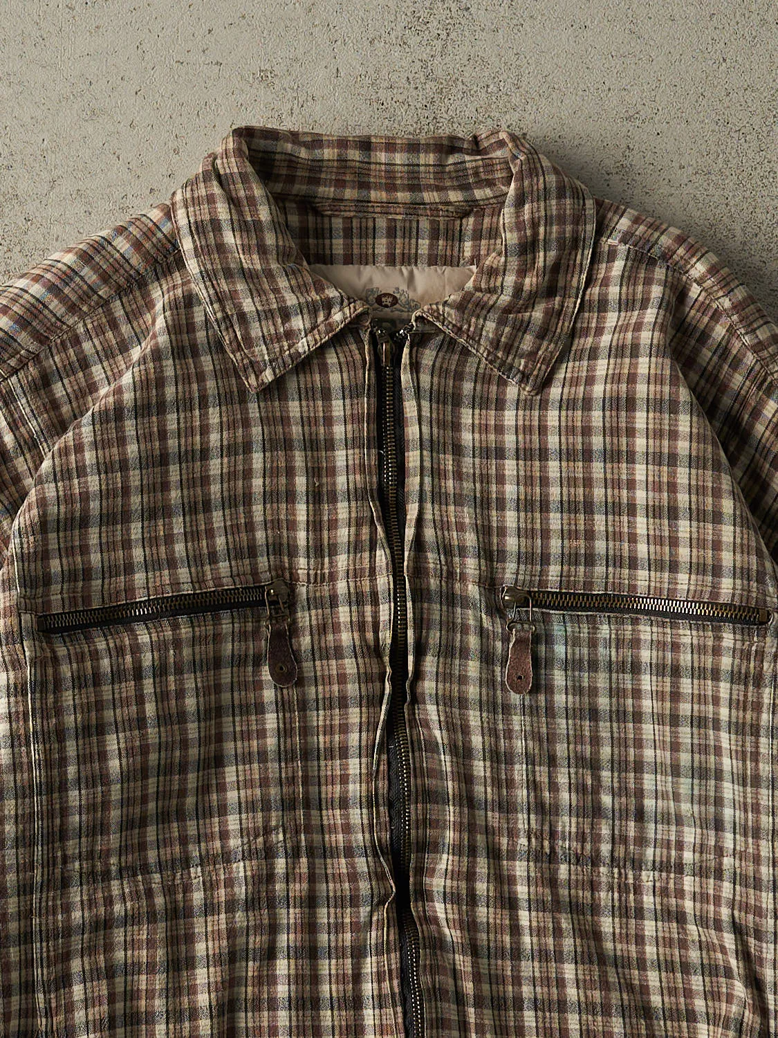 Vintage 90s Brown Plaid Zip Up Work Jacket (L) sold by Rebalance Vintage product image thumbnail 2