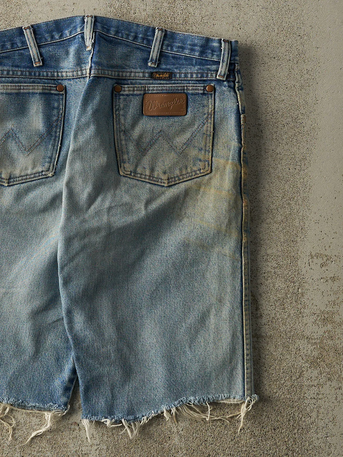 Vintage 90s Mid Wash Faded Wrangler Cut Off Jean Shorts (34x10) sold by Rebalance Vintage product image thumbnail 5