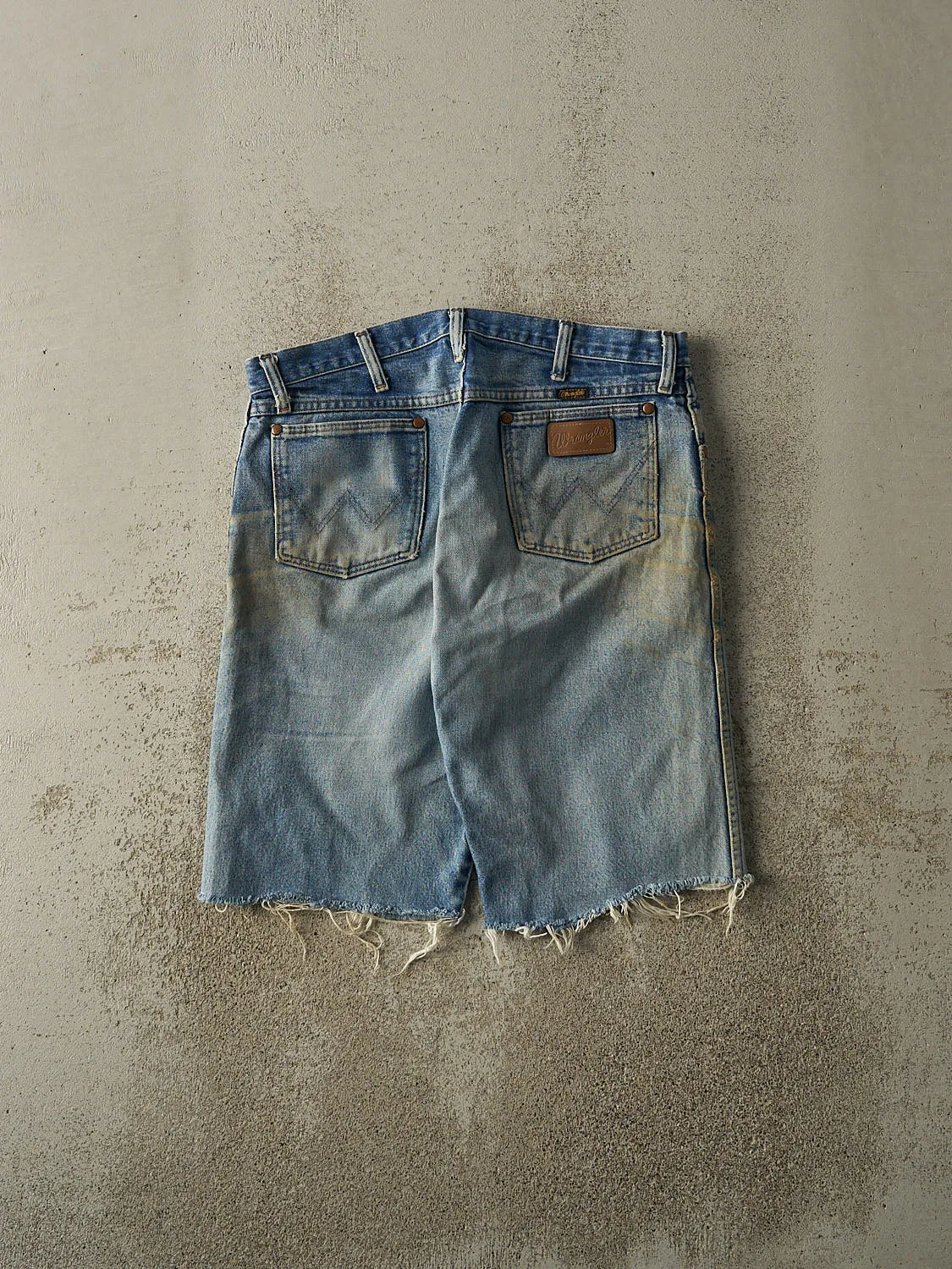 Vintage 90s Mid Wash Faded Wrangler Cut Off Jean Shorts (34x10) sold by Rebalance Vintage product image thumbnail 3