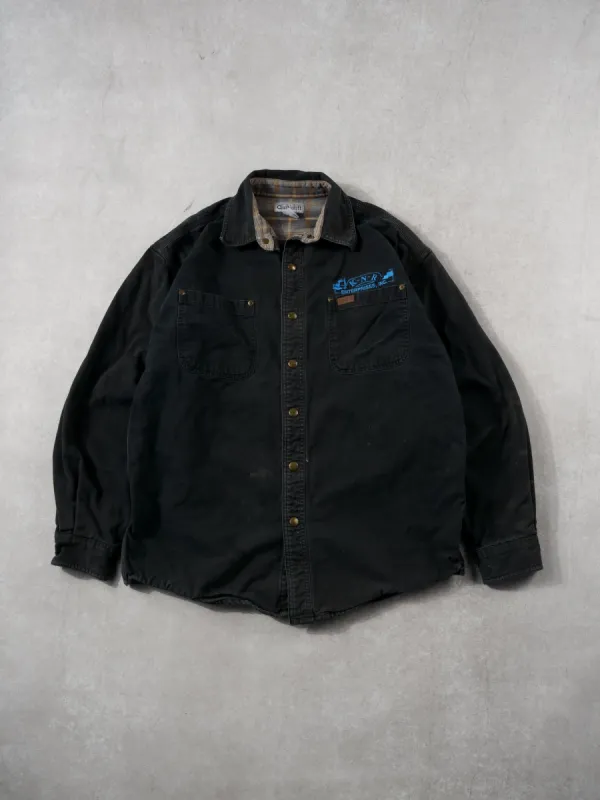 Vintage 90s Black Carhartt Denim Lined Collared Button Up (M) sold by Rebalance Vintage