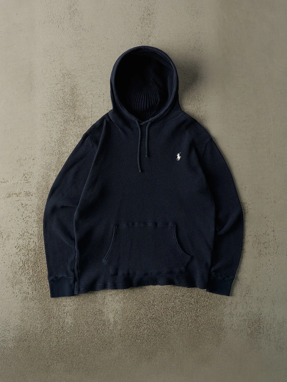 Vintage Y2K Navy Blue Polo Ralph Lauren Lightweight Thermal Hoodie (M) sold by Rebalance Vintage