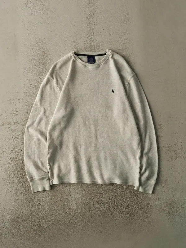 Vintage Y2K Heather Grey Polo Ralph Lauren Thermal Long Sleeve (M/L) sold by Rebalance Vintage
