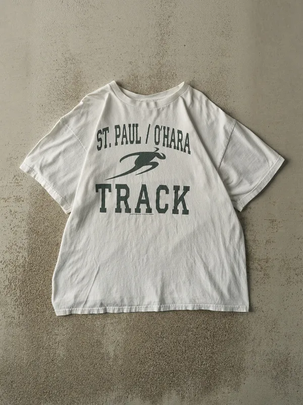 Vintage 99' White St. Paul / O'Hara Track Tee (M/L) sold by Rebalance Vintage