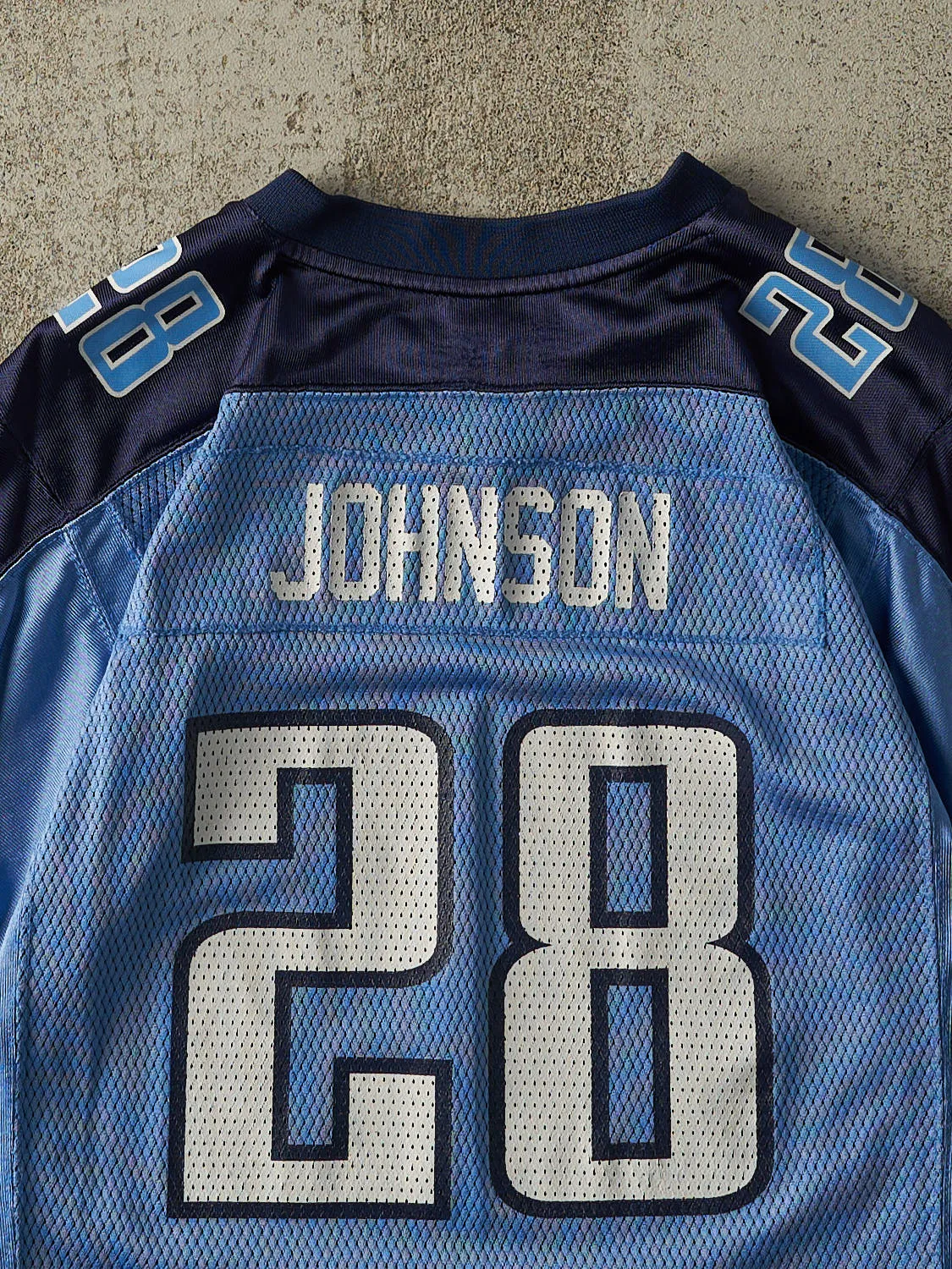Vintage Y2K Blue Tennessee Titans #28 Chris Johnson Cropped Football Jersey (S/M) sold by Rebalance Vintage product image thumbnail 4