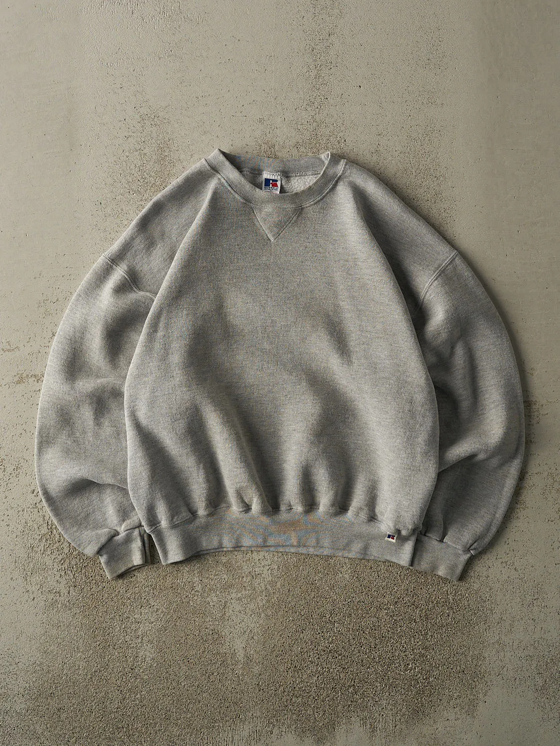Vintage Y2K Grey Russell Athletic Blank Crewneck (M) sold by Rebalance Vintage
