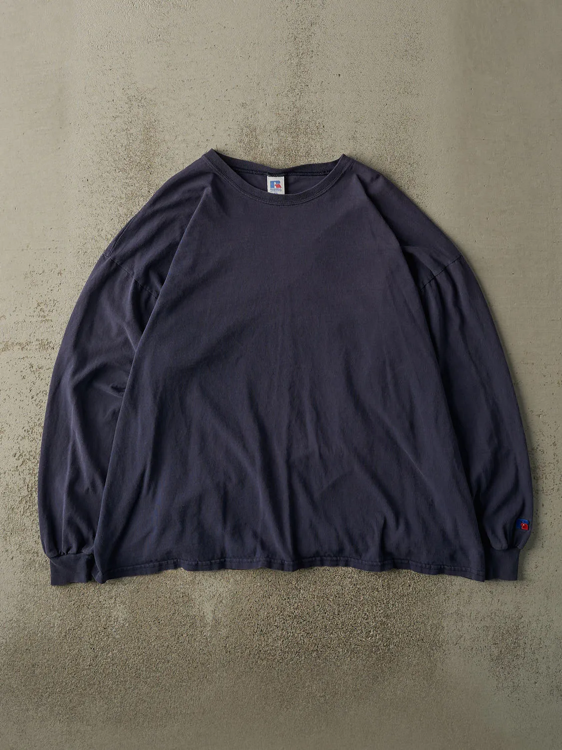 Vintage Y2K Navy Blue Russell Athletic Blank Long Sleeve (XL/XXL) sold by Rebalance Vintage