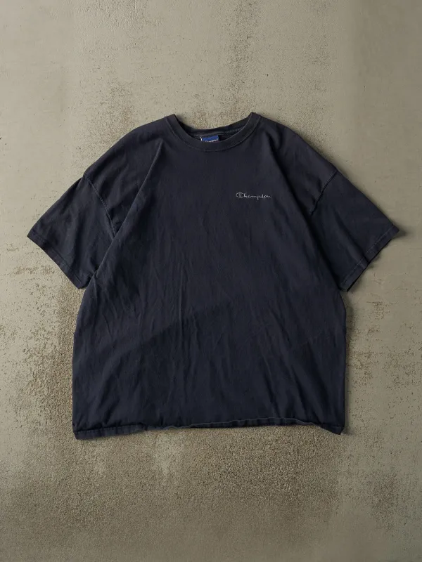 Vintage 90s Navy Blue Champion Embroidered Logo Tee (L/XL) sold by Rebalance Vintage