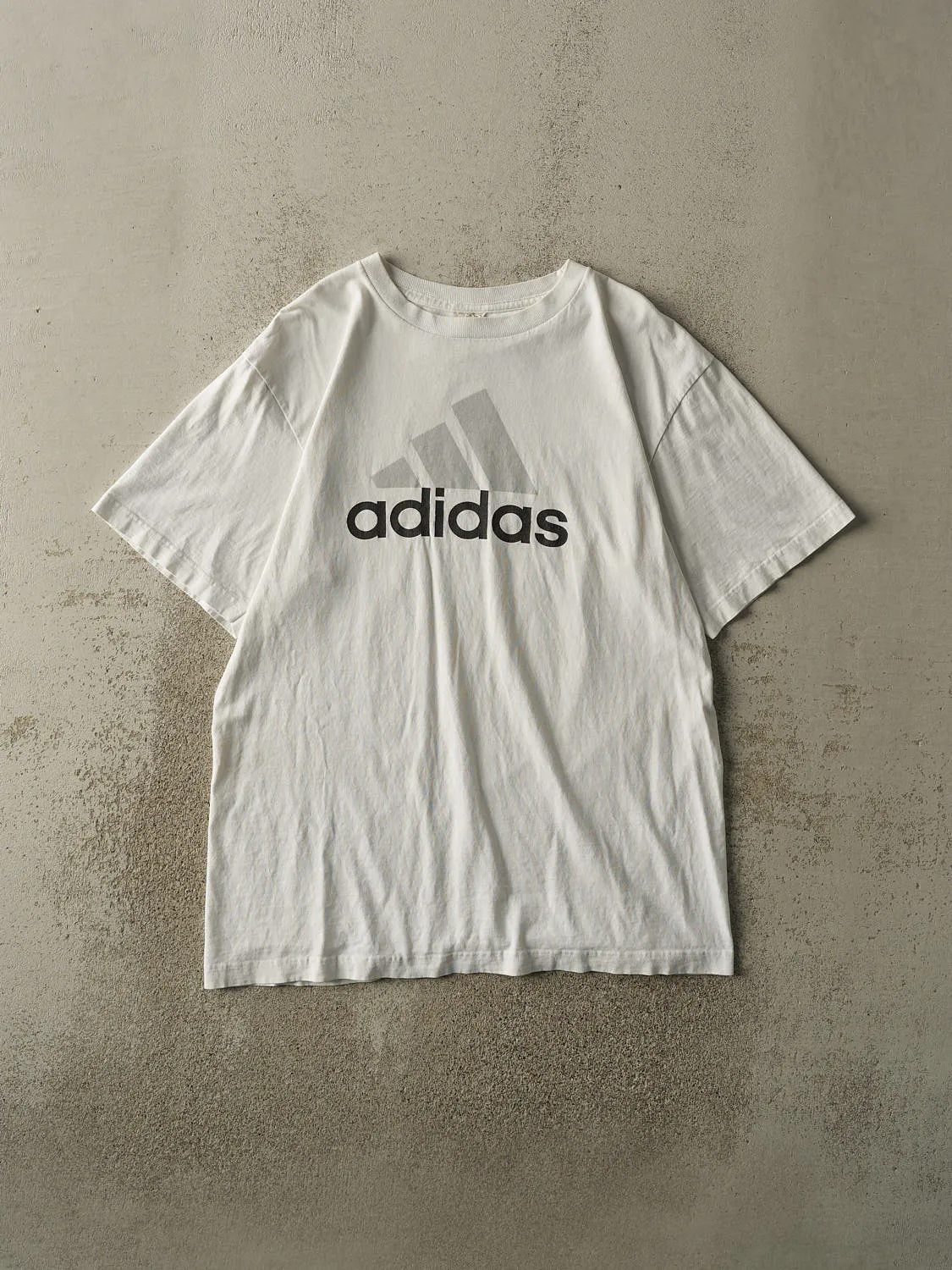 Vintage 90s White Adidas Logo Tee (L/XL) sold by Rebalance Vintage