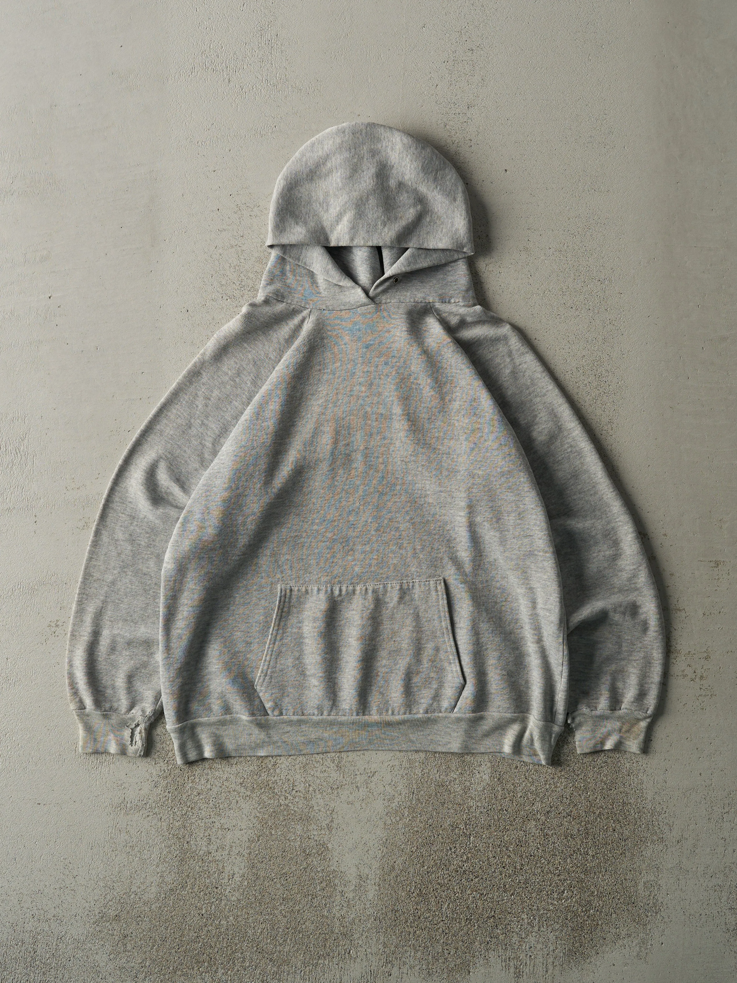 Vintage 90s Heather Grey Blank Lightweight Hoodie (M) sold by Rebalance Vintage