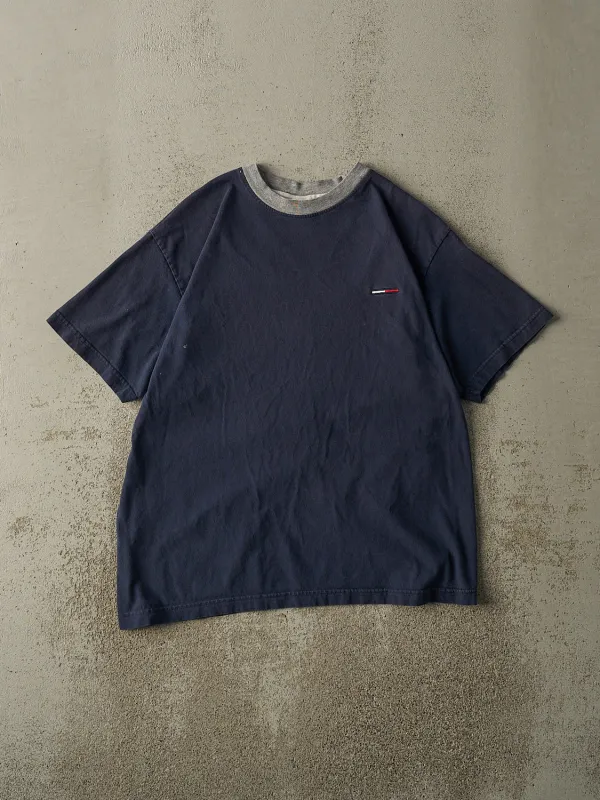 Vintage 90s Navy Blue Tommy Hilfiger Embroidered Tee (M) sold by Rebalance Vintage