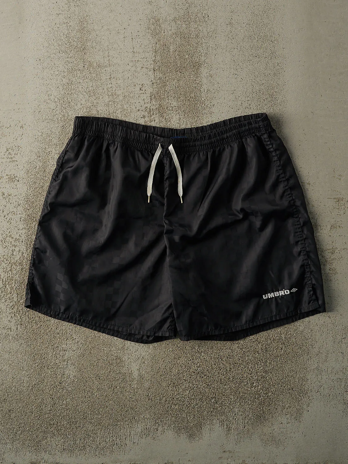 Vintage 90s Black Umbro Patterned Track Shorts (36x6.5) sold by Rebalance Vintage