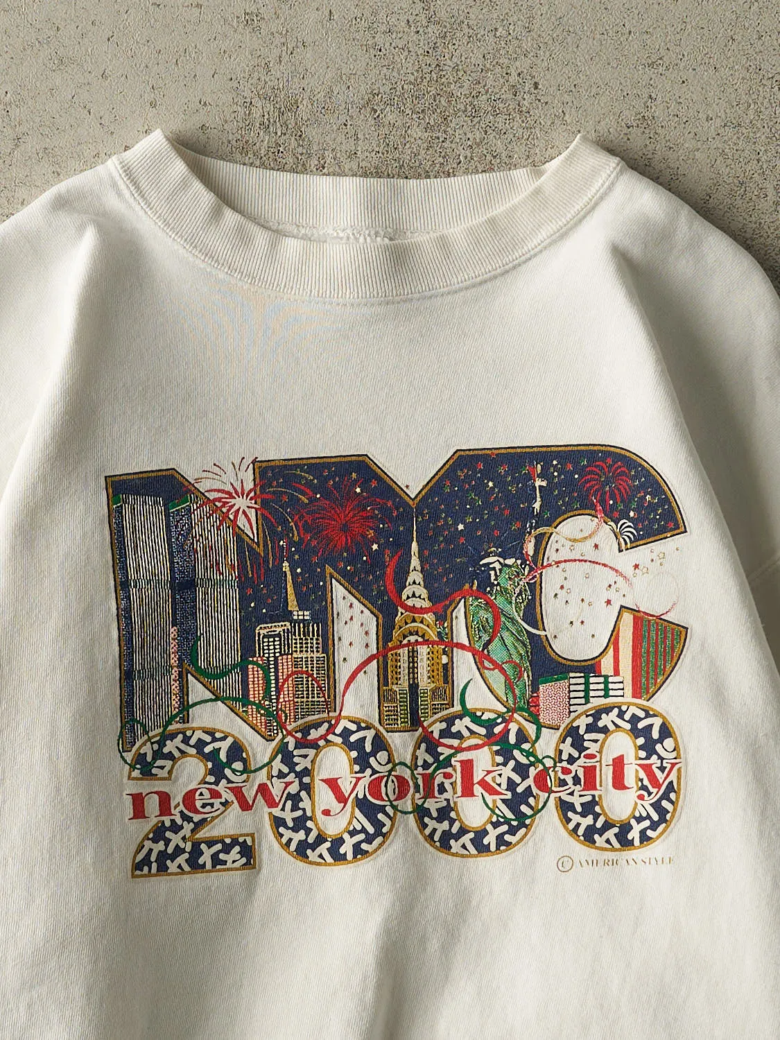 Vintage 00' White New York City New Years Crewneck (L/XL) sold by Rebalance Vintage product image thumbnail 2