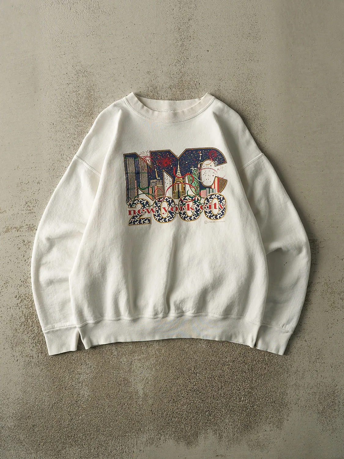Vintage 00' White New York City New Years Crewneck (L/XL) sold by Rebalance Vintage