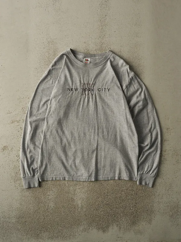 Vintage Y2K Grey New York City Embroidered Long Sleeve (M/L) sold by Rebalance Vintage