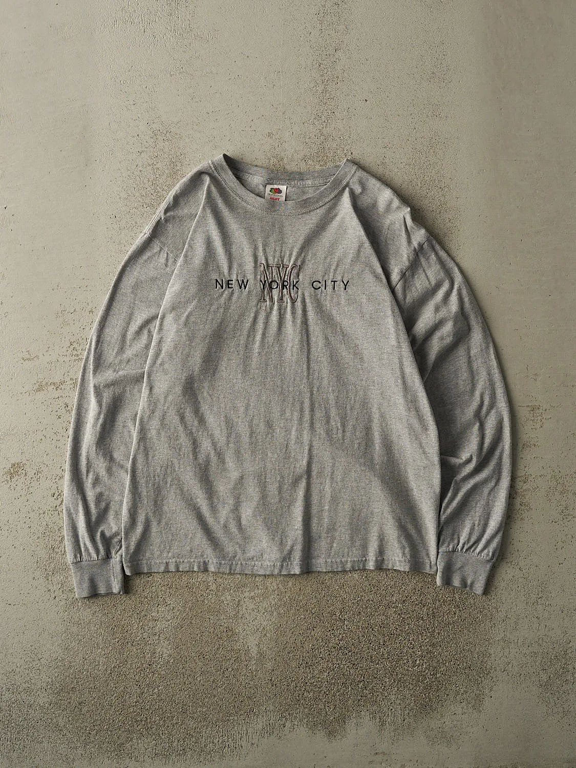 Vintage Y2K Grey New York City Embroidered Long Sleeve (M/L) sold by Rebalance Vintage