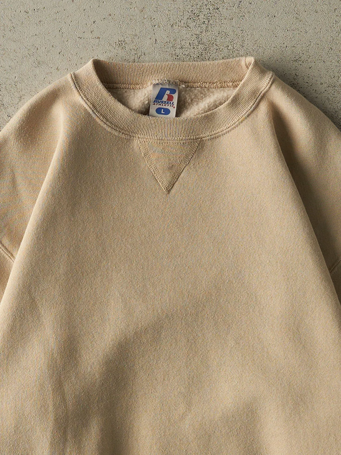 Vintage Y2K Beige Russell Athletic Blank Crewneck (L/XL) sold by Rebalance Vintage product image thumbnail 2