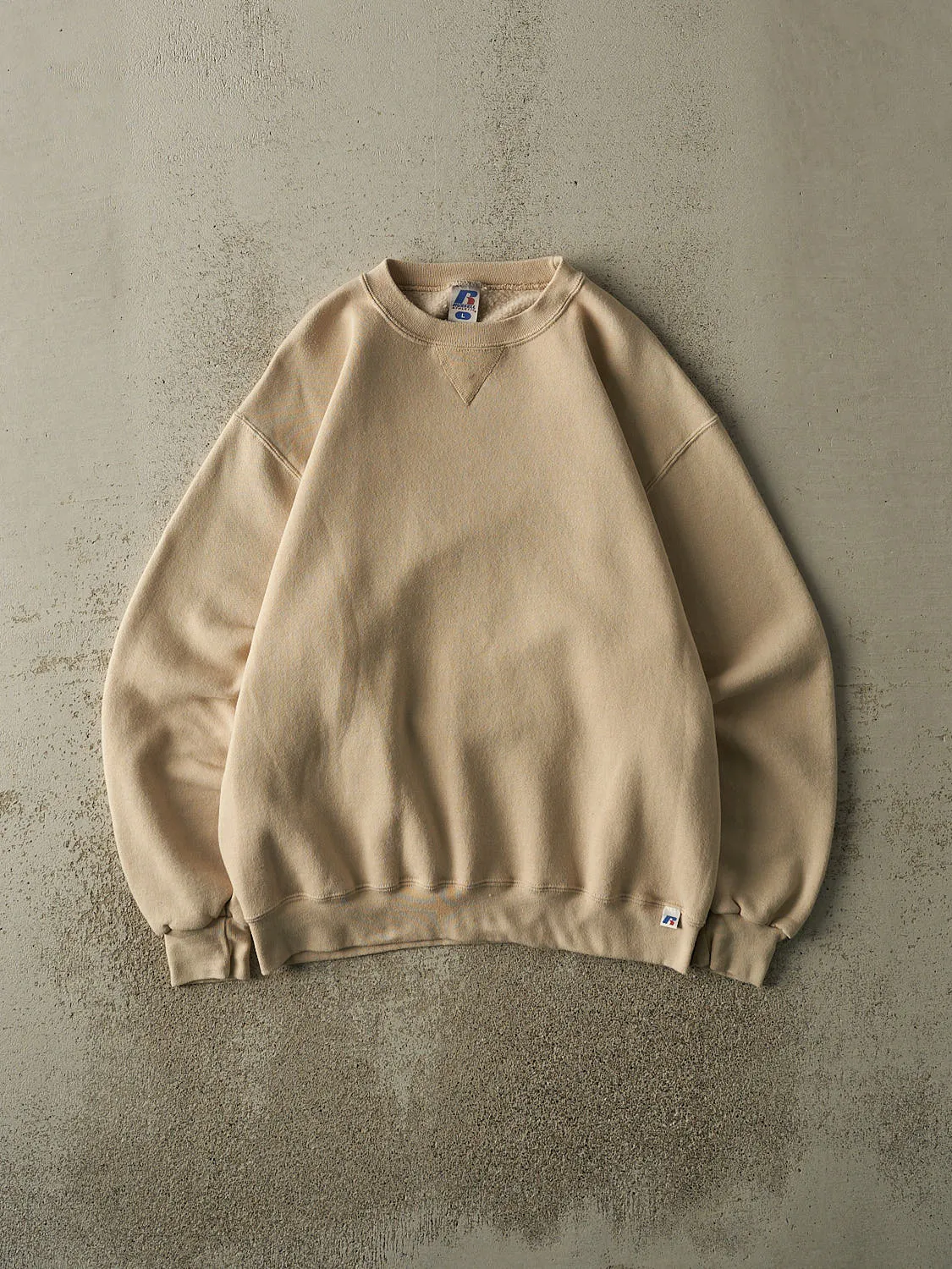 Vintage Y2K Beige Russell Athletic Blank Crewneck (L/XL) sold by Rebalance Vintage