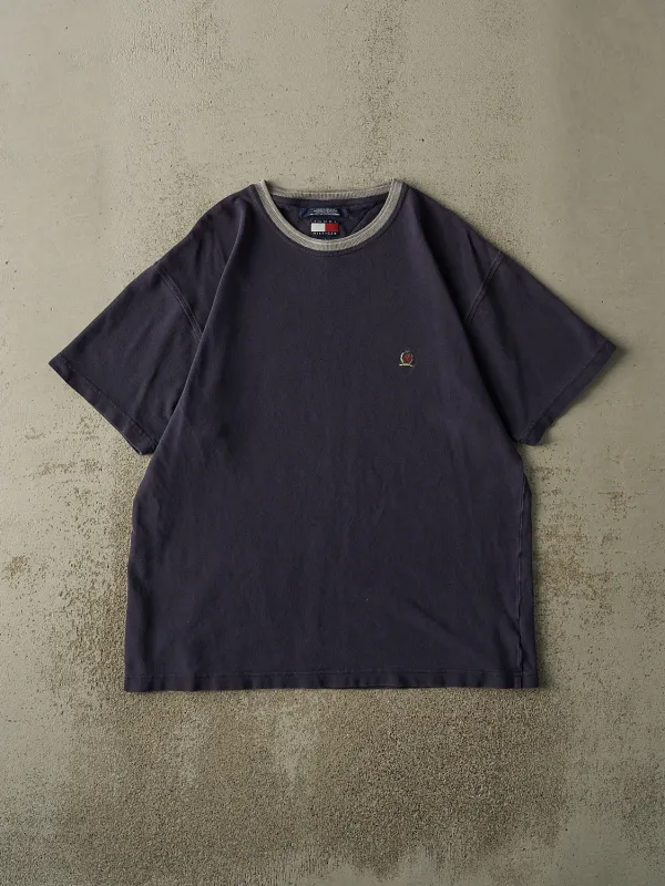 Vintage 90s Navy Blue Tommy Hilfiger Embroidered Textured Tee (L/XL) sold by Rebalance Vintage