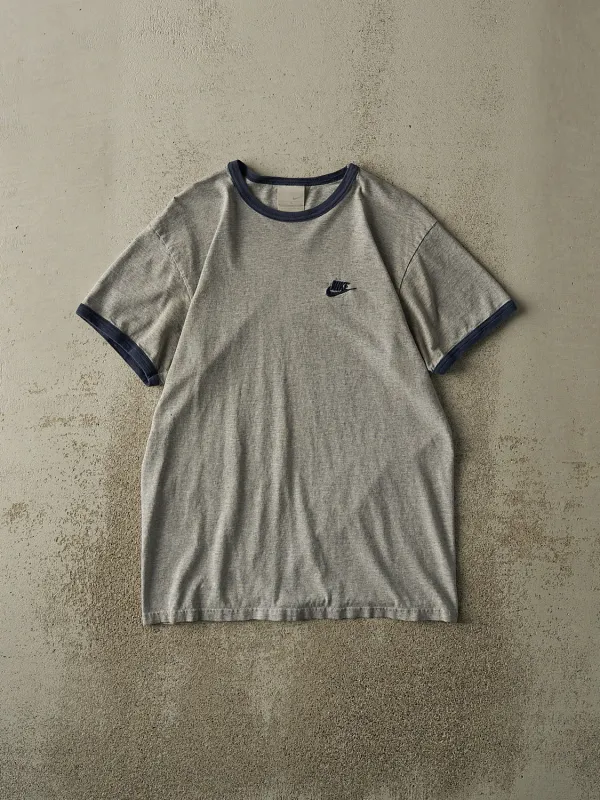 Vintage Y2K Grey & Navy Nike Logo Ringer Tee (S/M) sold by Rebalance Vintage