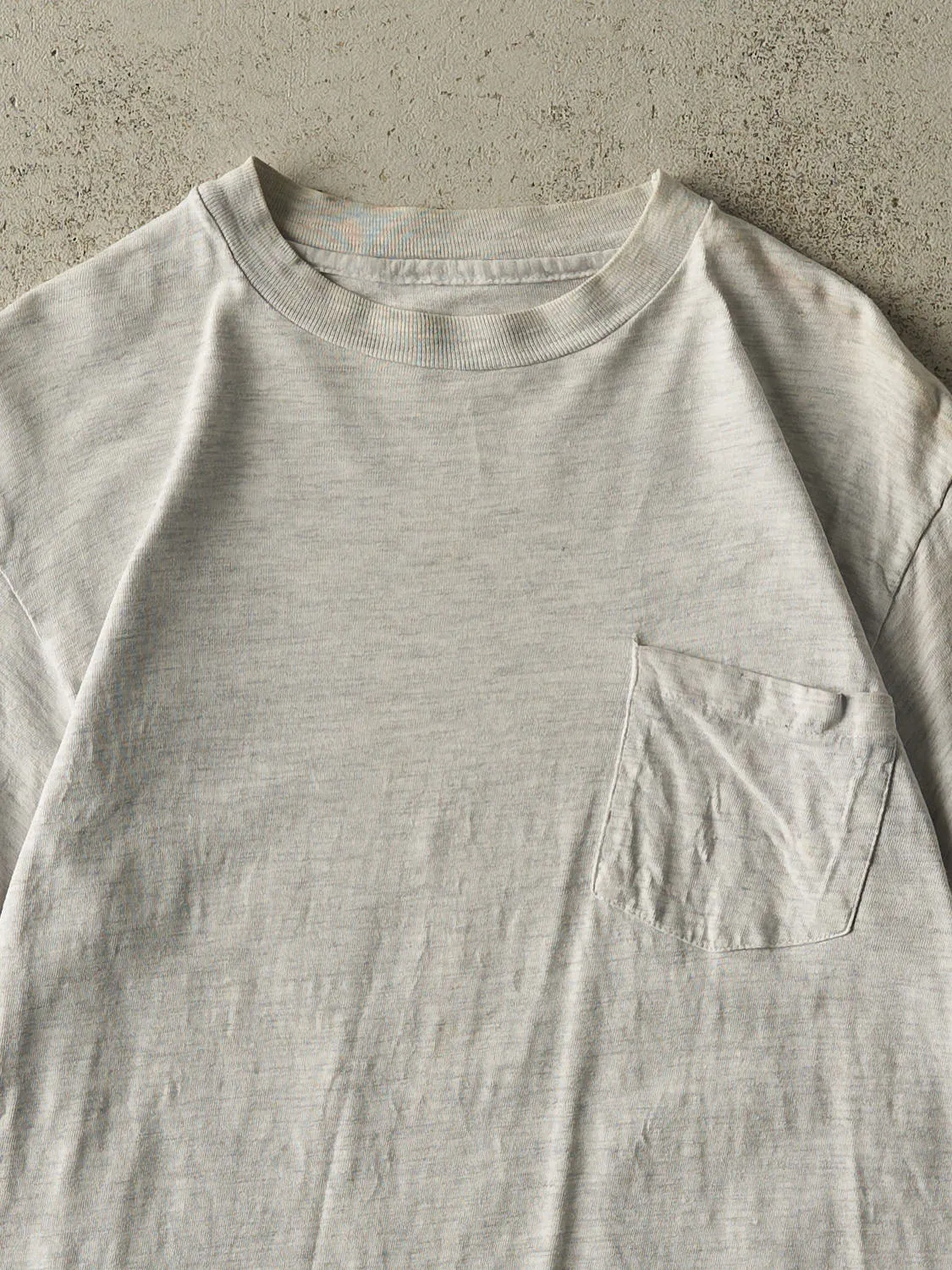 Vintage 90s Heather Grey Pocket Single Stitch Tee (S/M) sold by Rebalance Vintage product image thumbnail 2