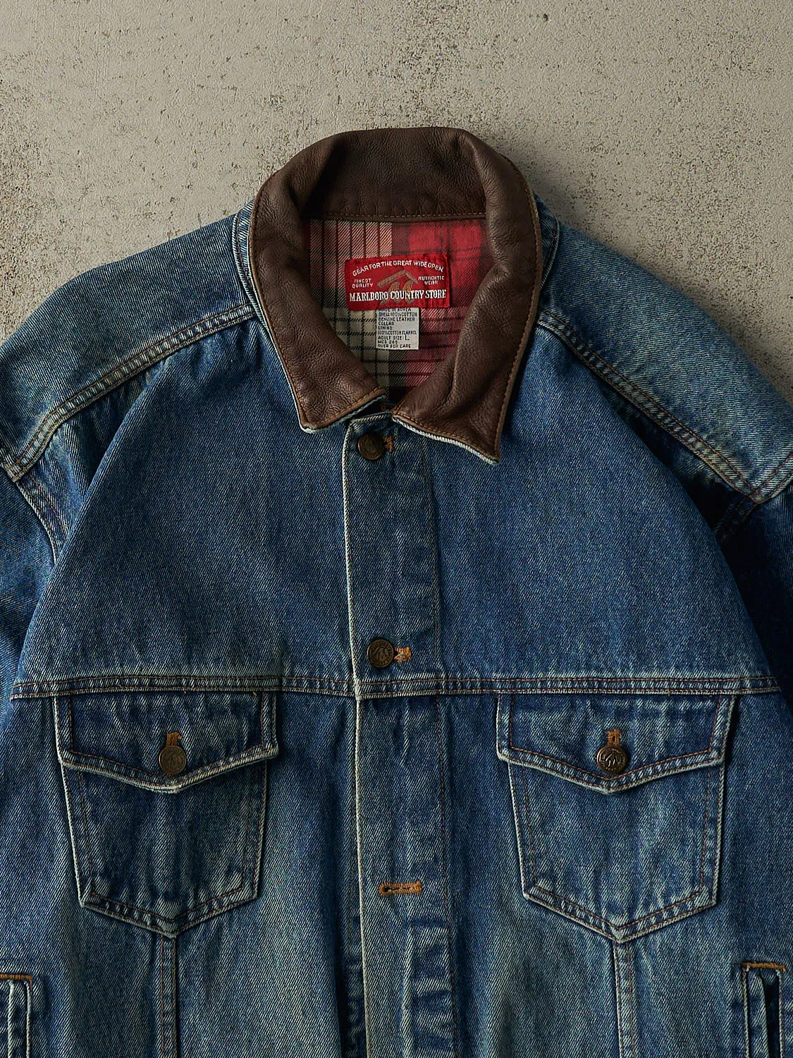 Vintage 80s Dark Wash Marlboro Jean Jacket (XL) sold by Rebalance Vintage product image thumbnail 2