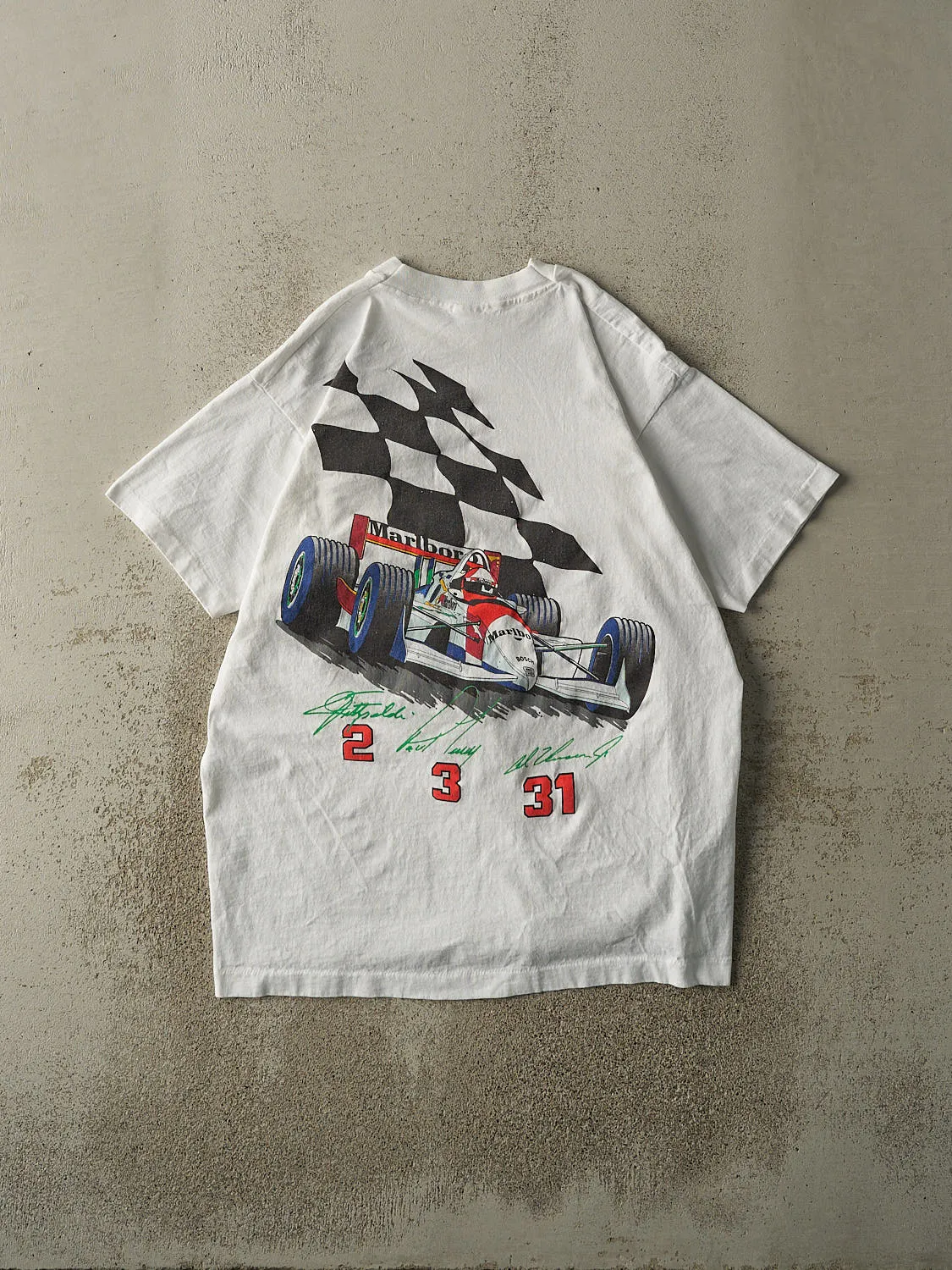 Vintage 94' White Marlboro World Championship Racing Single Stitch Pocket Tee (L/XL) sold by Rebalance Vintage product image thumbnail 3