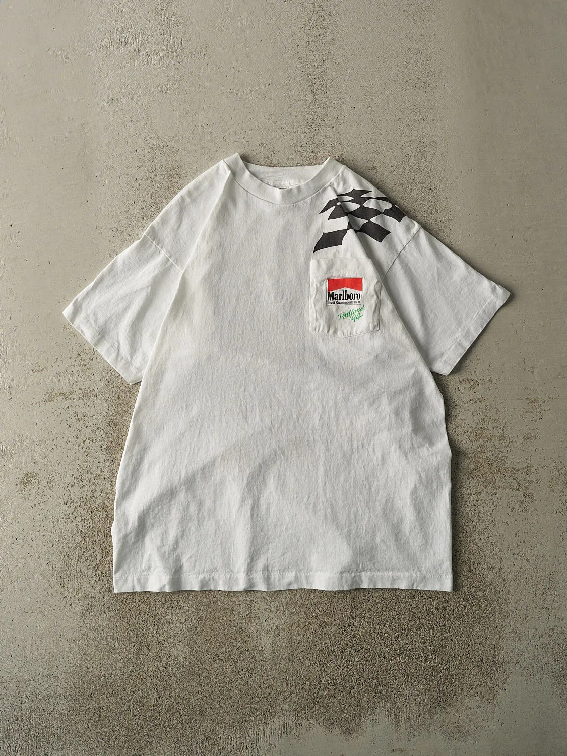Vintage 94' White Marlboro World Championship Racing Single Stitch Pocket Tee (L/XL) sold by Rebalance Vintage