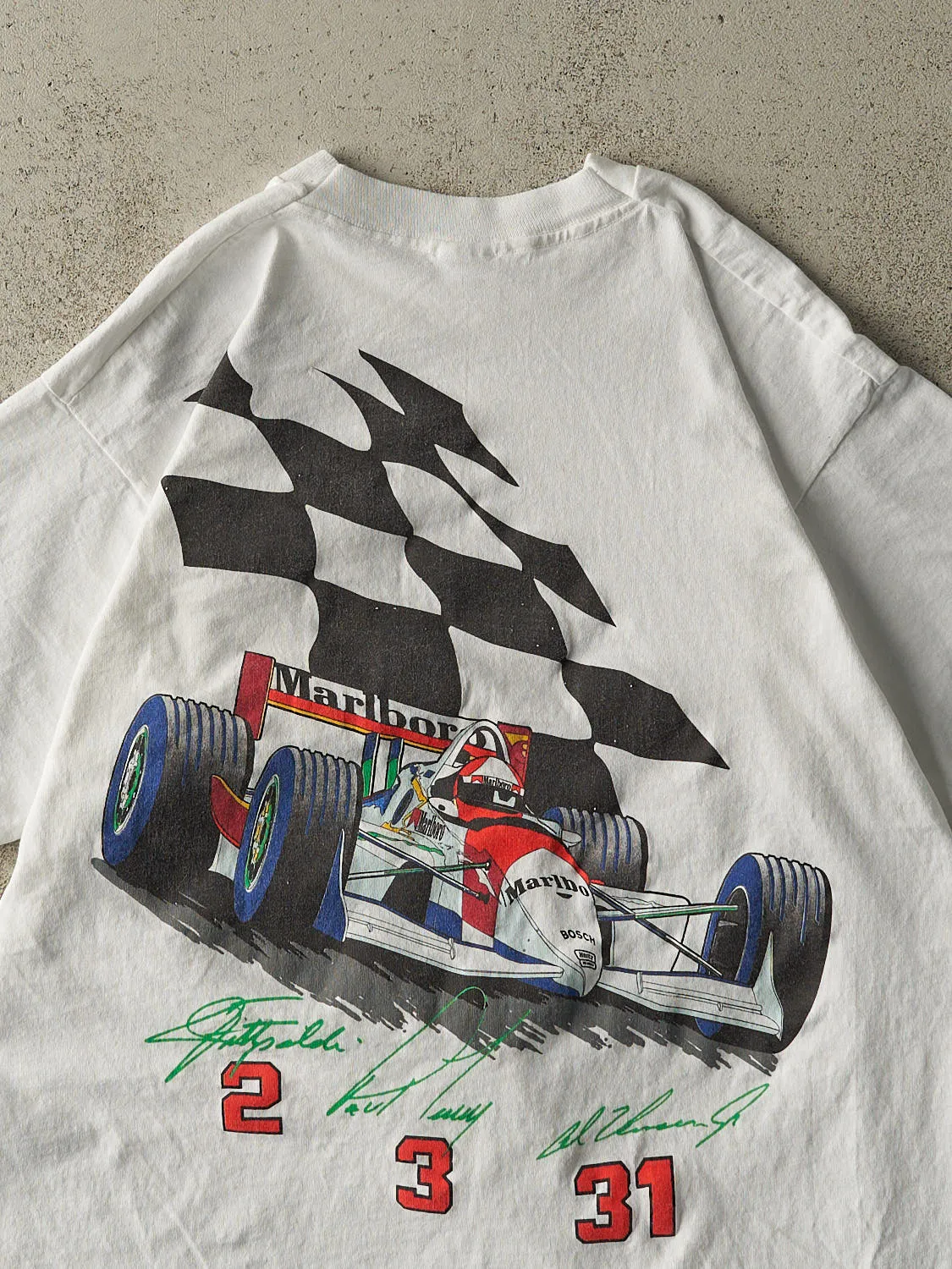 Vintage 94' White Marlboro World Championship Racing Single Stitch Pocket Tee (L/XL) sold by Rebalance Vintage product image thumbnail 5