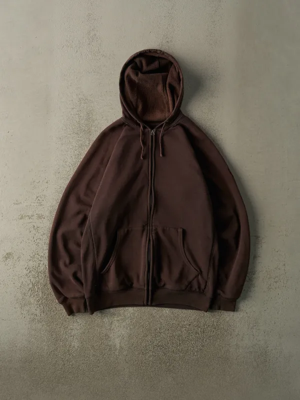 Vintage Y2K Brown Thermal Lined Zip Up Hoodie (L) sold by Rebalance Vintage