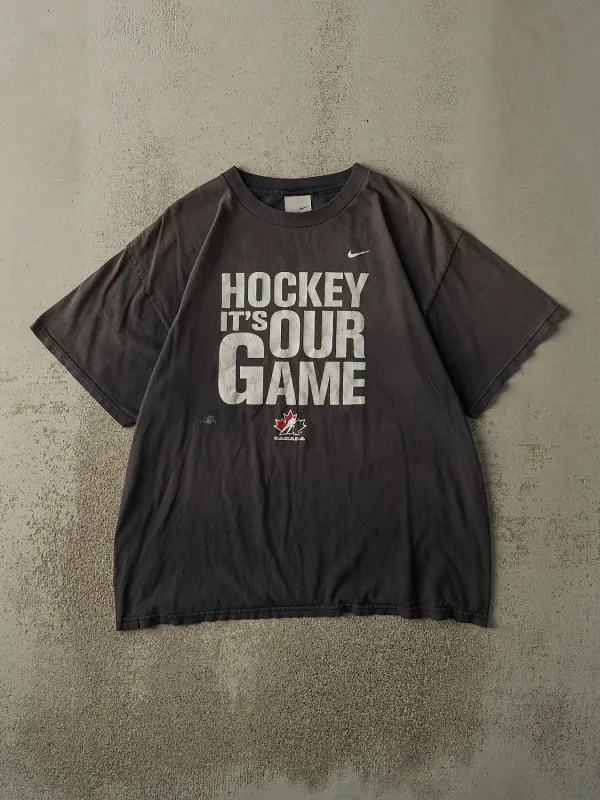 Vintage Y2K Faded Black "Hockey It's Our Game" Team Canada Nike Tee (L/XL) made by Rebalance Vintage