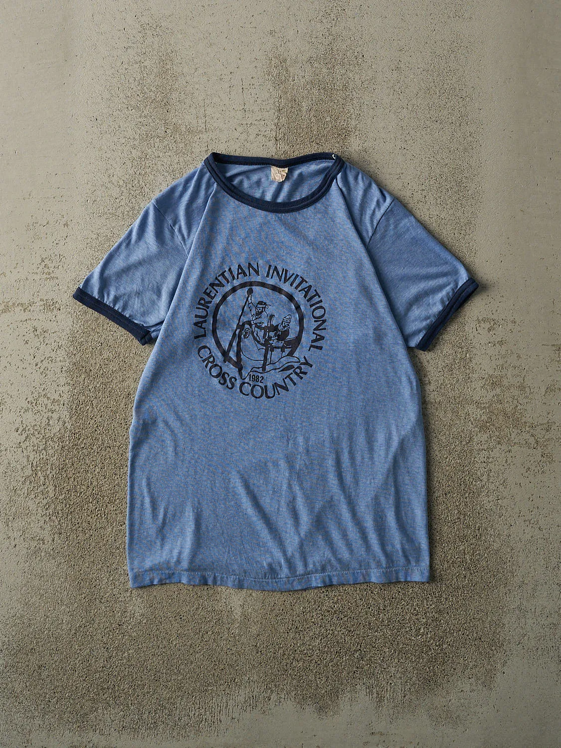 Vintage 82' Blue Laurentian Cross Country Ringer Tee (XS/S) sold by Rebalance Vintage