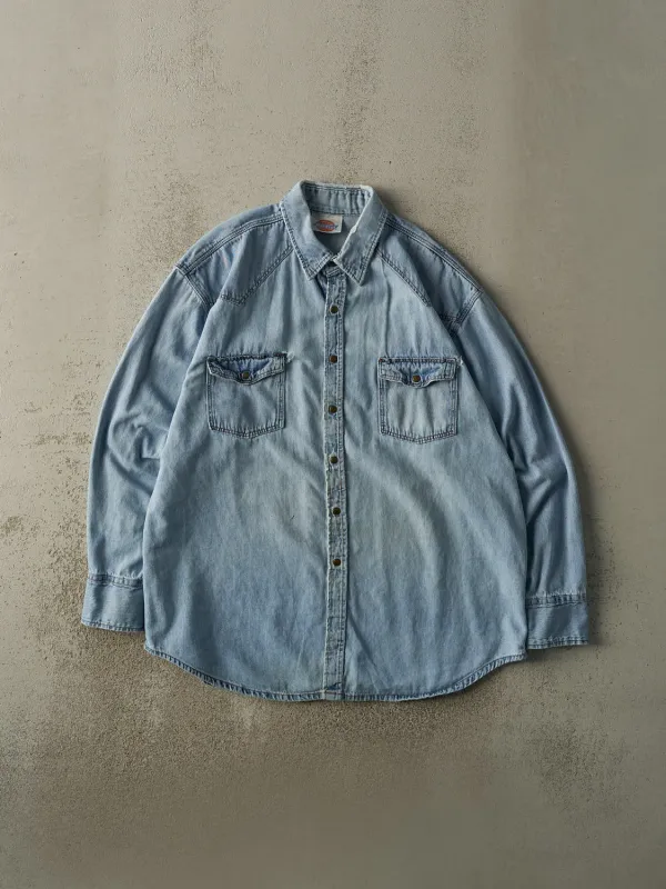 Vintage 90s Light Wash Dickies Button Up Denim Long Sleeve (XXL) sold by Rebalance Vintage