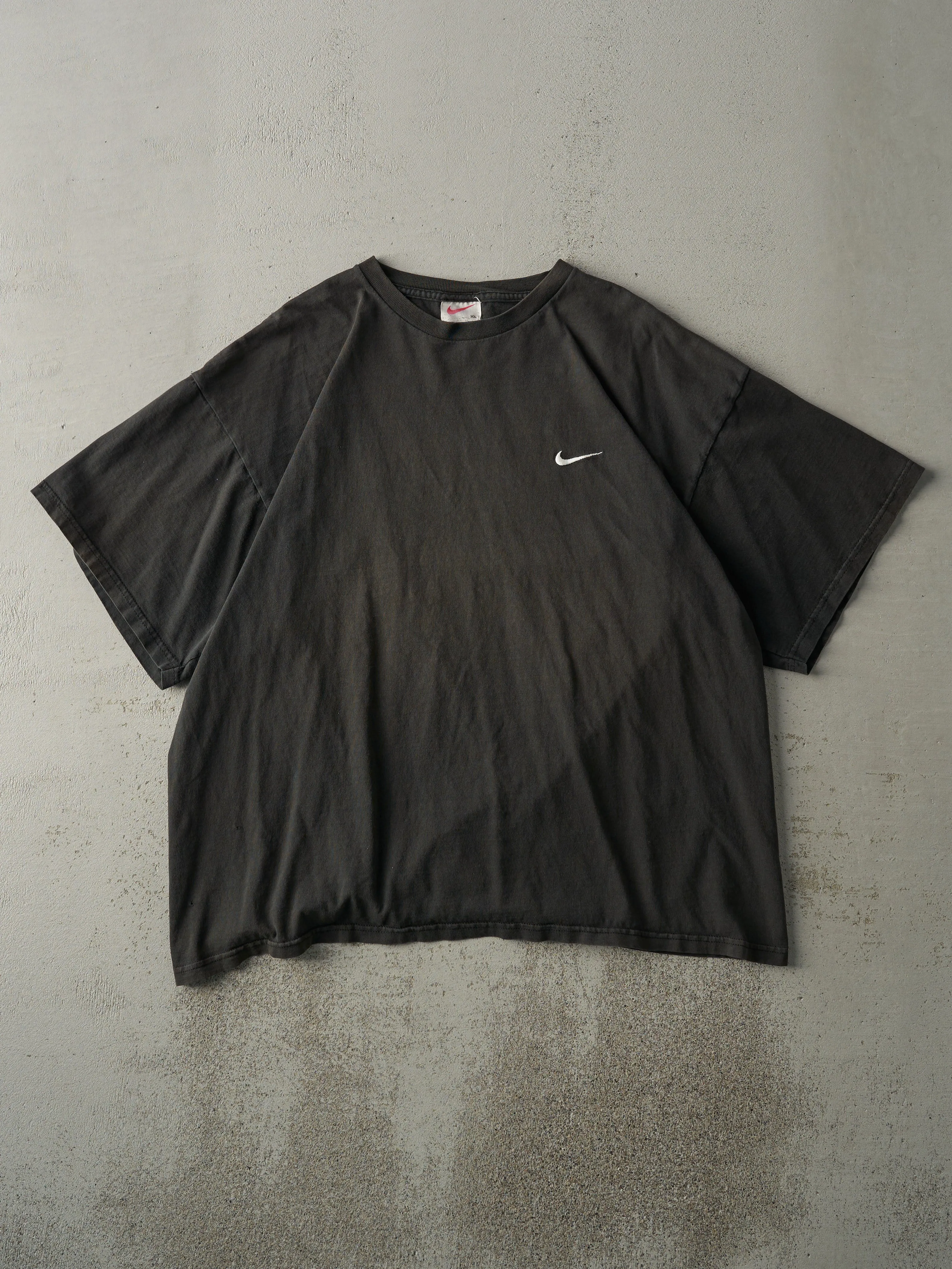 Vintage 90s Faded Black Embroidered Nike Swoosh Tee (L) sold by Rebalance Vintage