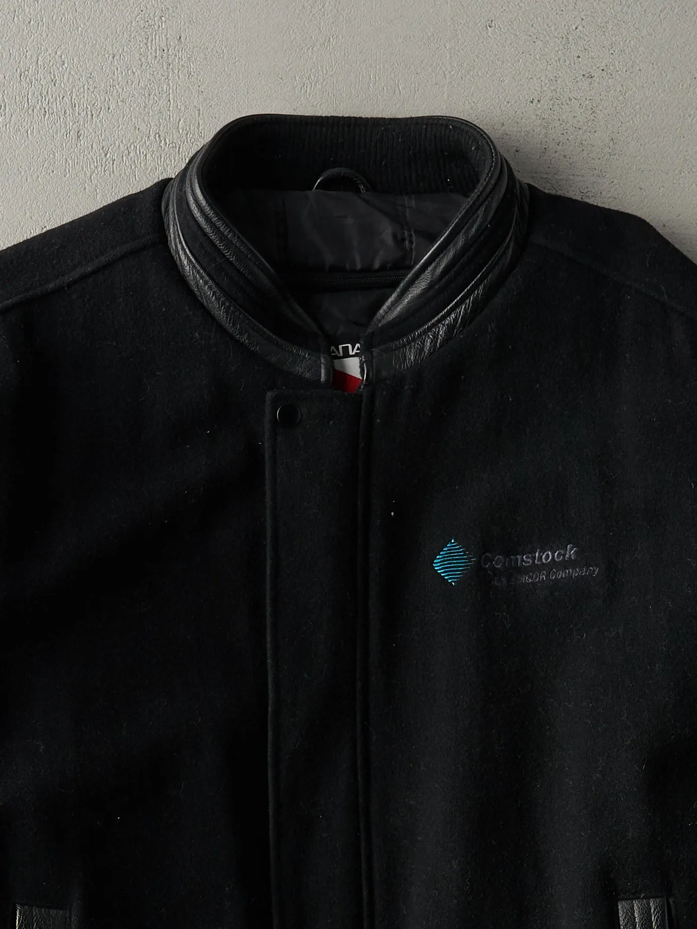 Vintage 90s Black Embroidered Wool and Leather Varsity Jacket (XL) sold by Rebalance Vintage product image thumbnail 2