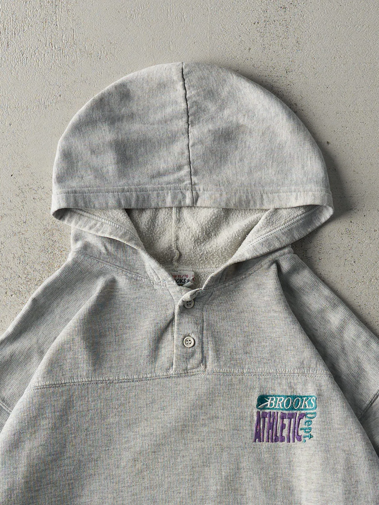 Vintage 90s Heather Grey Brooks Athletics Quarter Button Hoodie (L) sold by Rebalance Vintage product image thumbnail 2