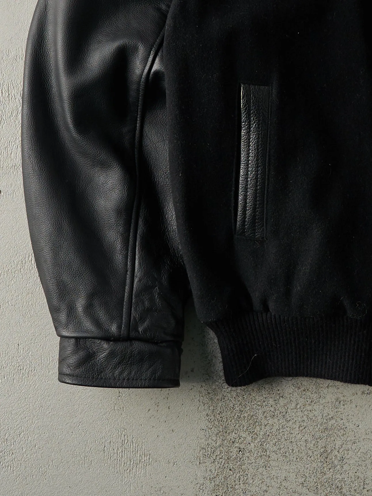 Vintage 90s Black Embroidered Wool and Leather Varsity Jacket (XL) sold by Rebalance Vintage product image thumbnail 3