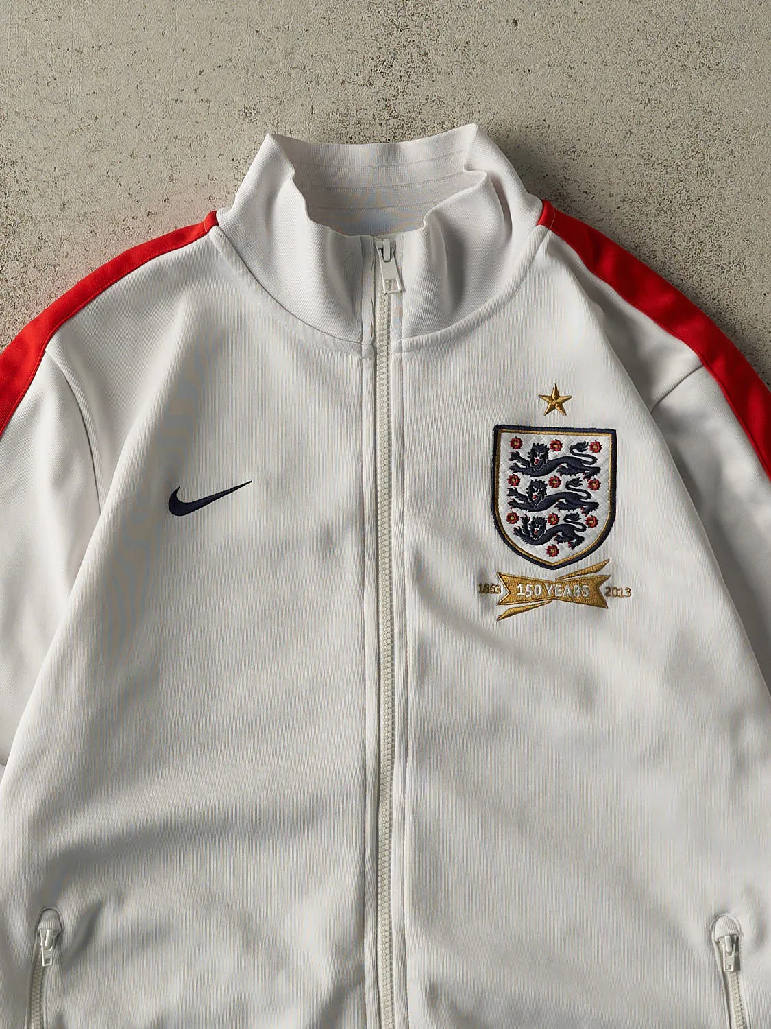 Vintage 13' White & Red England Nike Track Jacket (L) sold by Rebalance Vintage product image thumbnail 4