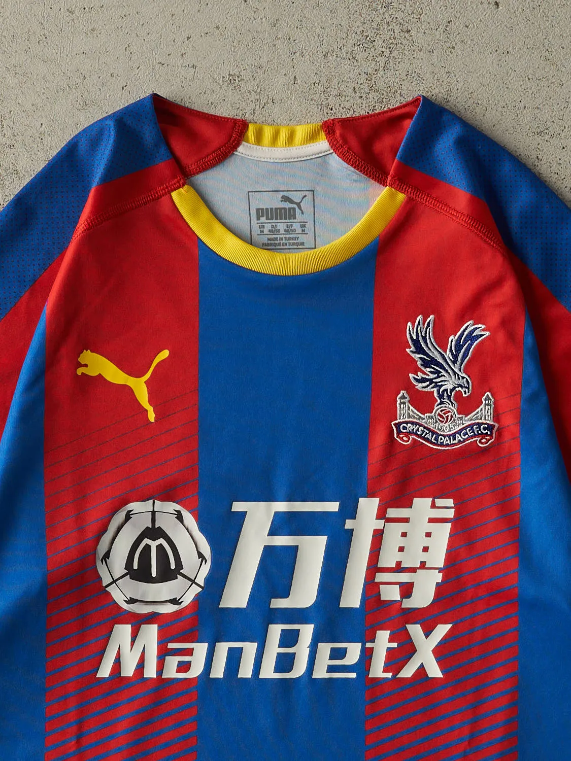 Vintage Y2K Blue, Red & Yellow Crystal Palace FC Soccer Jersey (S/M) sold by Rebalance Vintage product image thumbnail 2