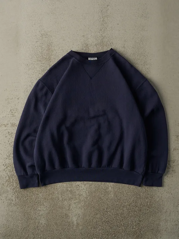 Vintage 90s Navy Blue Blank Boxy Crewneck (M) sold by Rebalance Vintage